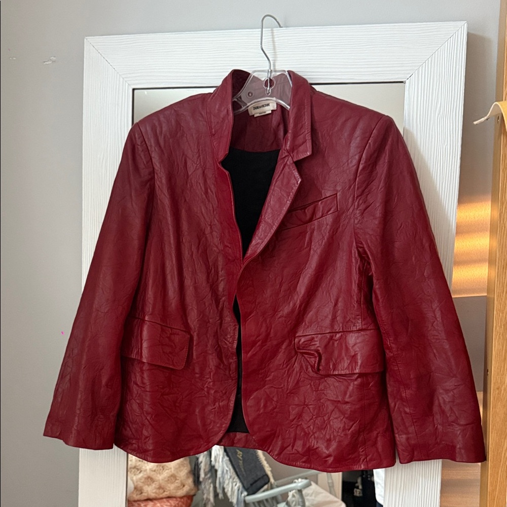 Zadig & Voltaire Women's Red Leather Blazer Jacket